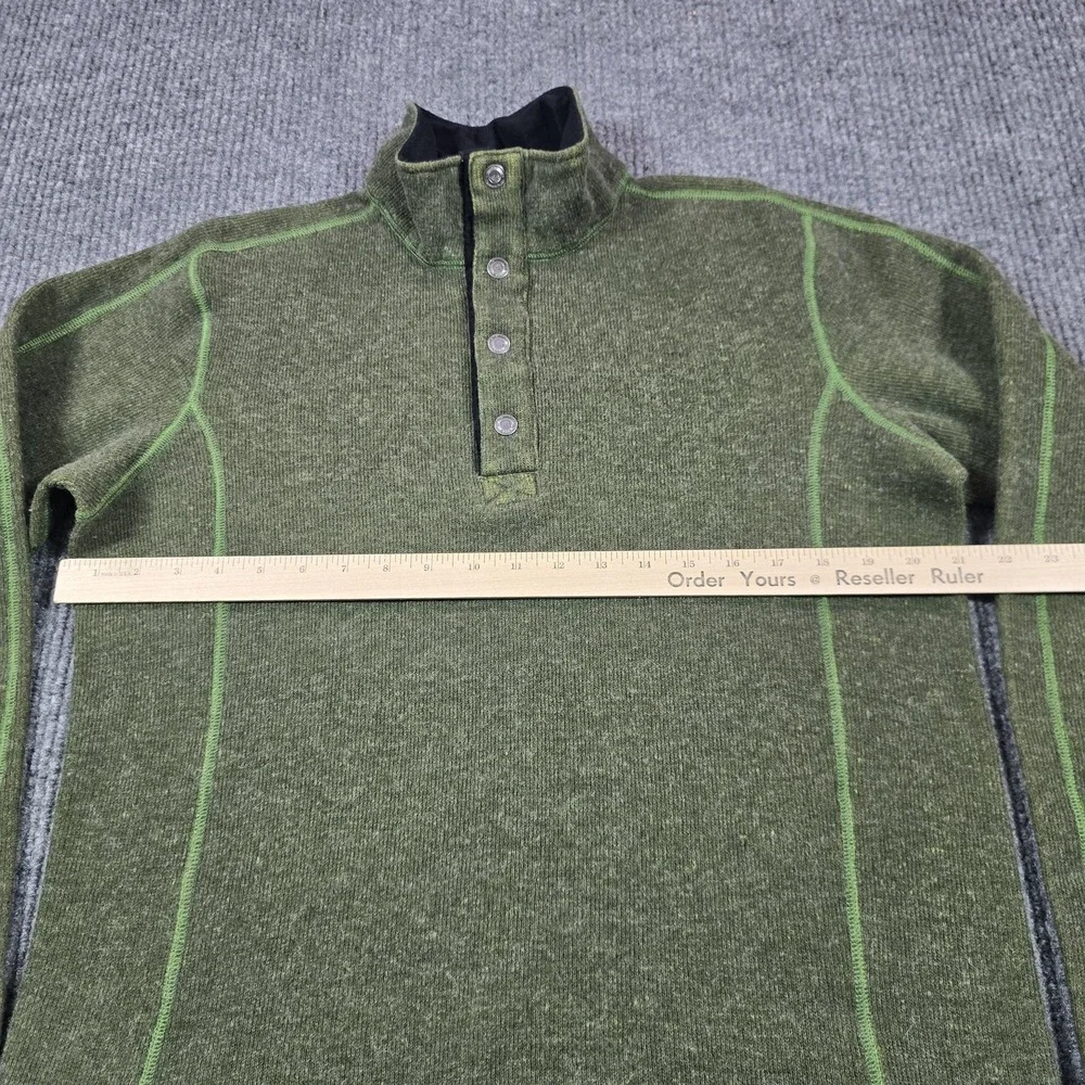 ExOfficio Sweater Mens Medium Green Wool Blend Thermal Mock Neck Henley Pullover